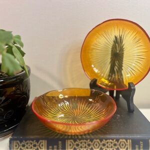 Vintage Amberina Shallow Bowls Starburst/Flame Pattern - Vintage Replacement Bow